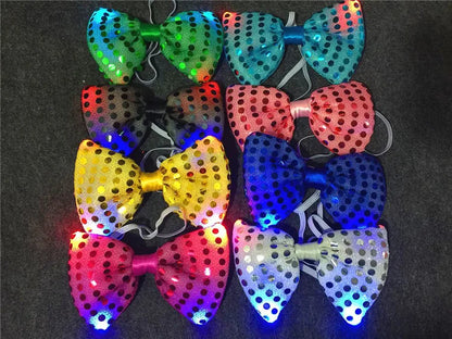 Mens Boys Bowtie LED Flashing Light Up Sequin Necktie Club Bar Christmas Party Women Bow Tie Wedding Ties Holiday Gift Color