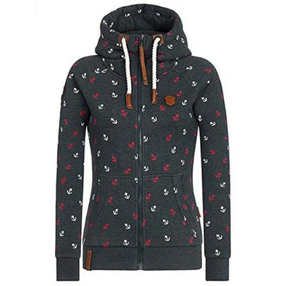 Women Hoodies Sweatshirt Autumn Long Sleeve Zipper Print Pullover Long Sleeve Oversize Warm Winter Hooded Coat Female Tops