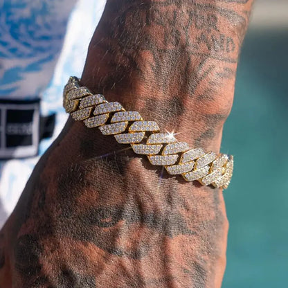 Mens Cuban Bracelet Full Diamond-Rhombus Design - Luxurious Sparkling Jewelry for Him