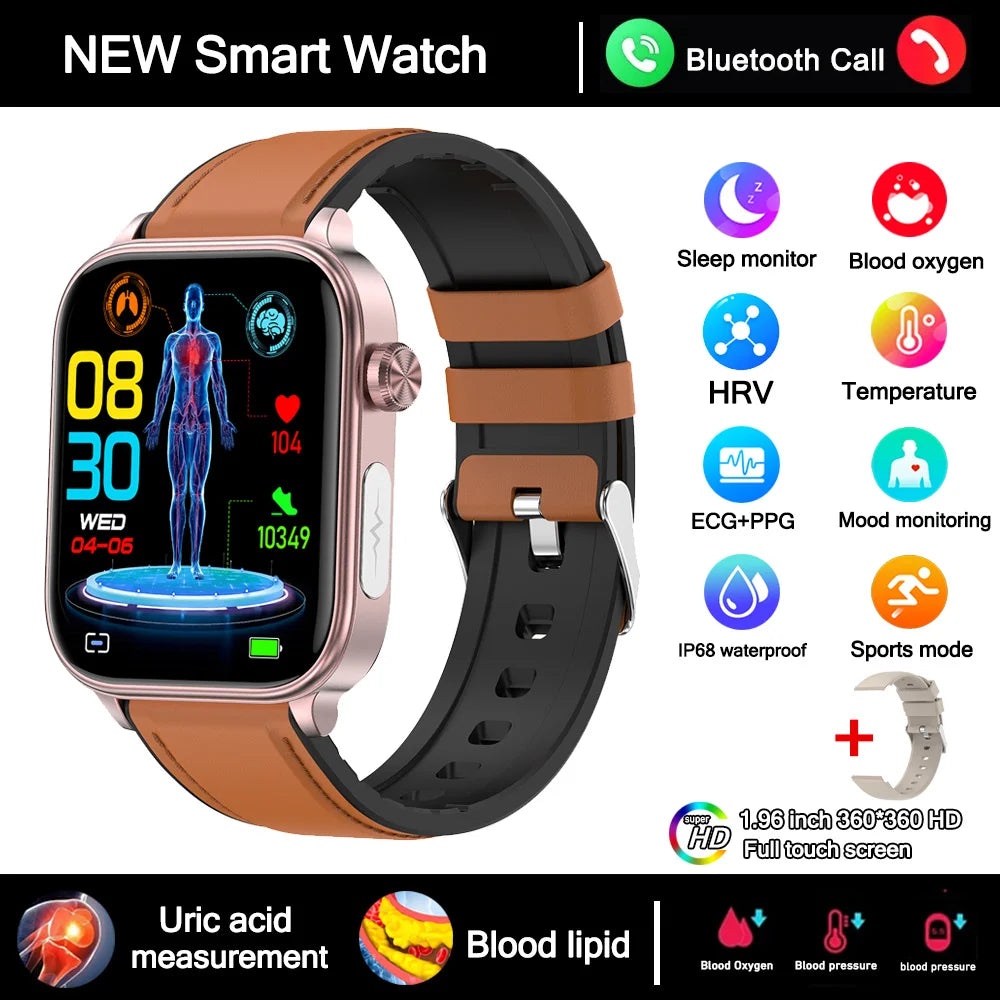 2025 New Smart Watch Diagnosis Blood Lipids Uric Acid Blood Pressure Smartwatch Men ECG+PPG Voice Bluetooth Call Health watch