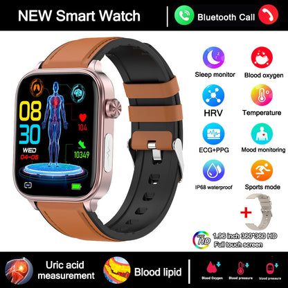 2025 New Smart Watch Diagnosis Blood Lipids Uric Acid Blood Pressure Smartwatch Men ECG+PPG Voice Bluetooth Call Health watch