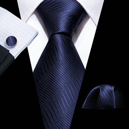 Barry.Wang Navy Royal Sky Blue Silk Men Tie Hanky Cufflinks Set Jacquard Teal Cyan Turquoise Necktie for Male Wedding Business