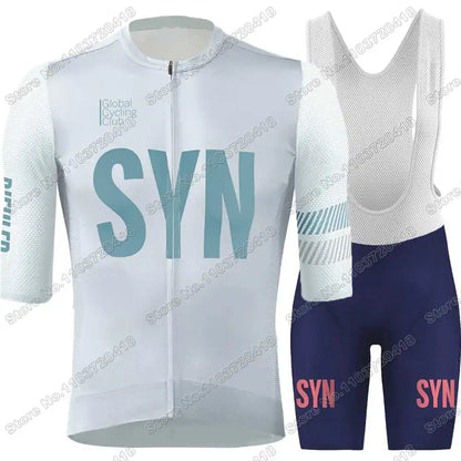 2025 SYN Cycling Jersey Set Pink Orange Green Grey Cycling Clothing Men Short Sleeve Kit Road Bike Shirt Suit Bicycle Bib Shorts