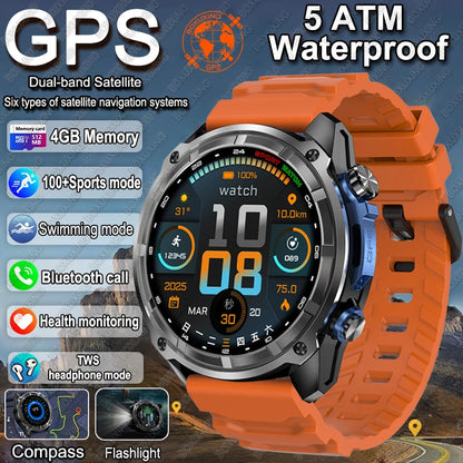 2025 New Military GPS Smart Watch Men Offline Map Compass 5ATM Waterproof 4GB Memory 860 mAh Swimming Sapphire Screen Smartwatch
