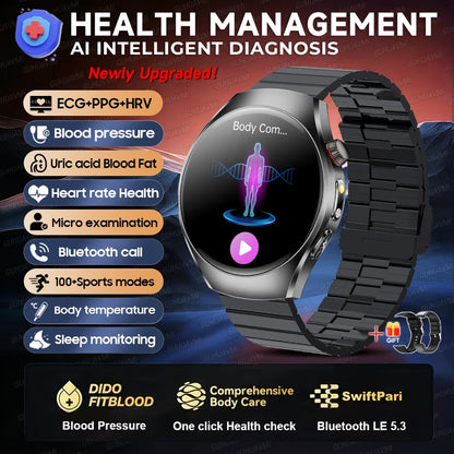 2026 New Accurate Body Health analysis Smart Watch Men ECG Blood lipids Uric acid Blood Pressure Body Fat Voice Call Smartwatch