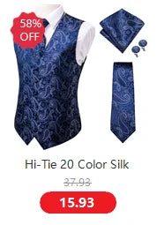 Hi-Tie Silk Mens Ascot Hanky Cufflinks Set Black Yellow White Paisley Cravat Tie Vest Dress Ascots Self Vintage Jacquard Woven