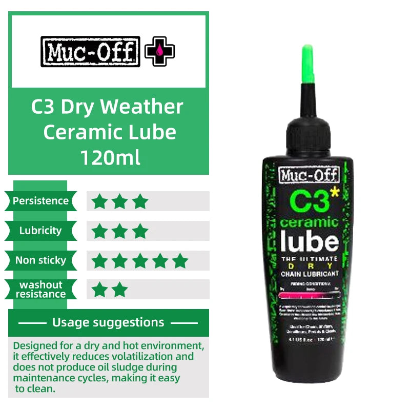Muc-Off Bike Chain Lubricant 50/120ml C3 Dry Weather Ceramic Lube MTB Road Bicycle Hydrodynamic Lube Oil With Detective Light
