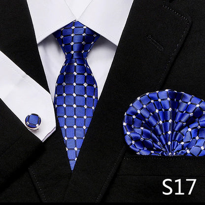Men`s Tie Red Plaid print Jacquard Woven Tie Hanky Cufflinks Sets For Formal Wedding Business Party Free Postage