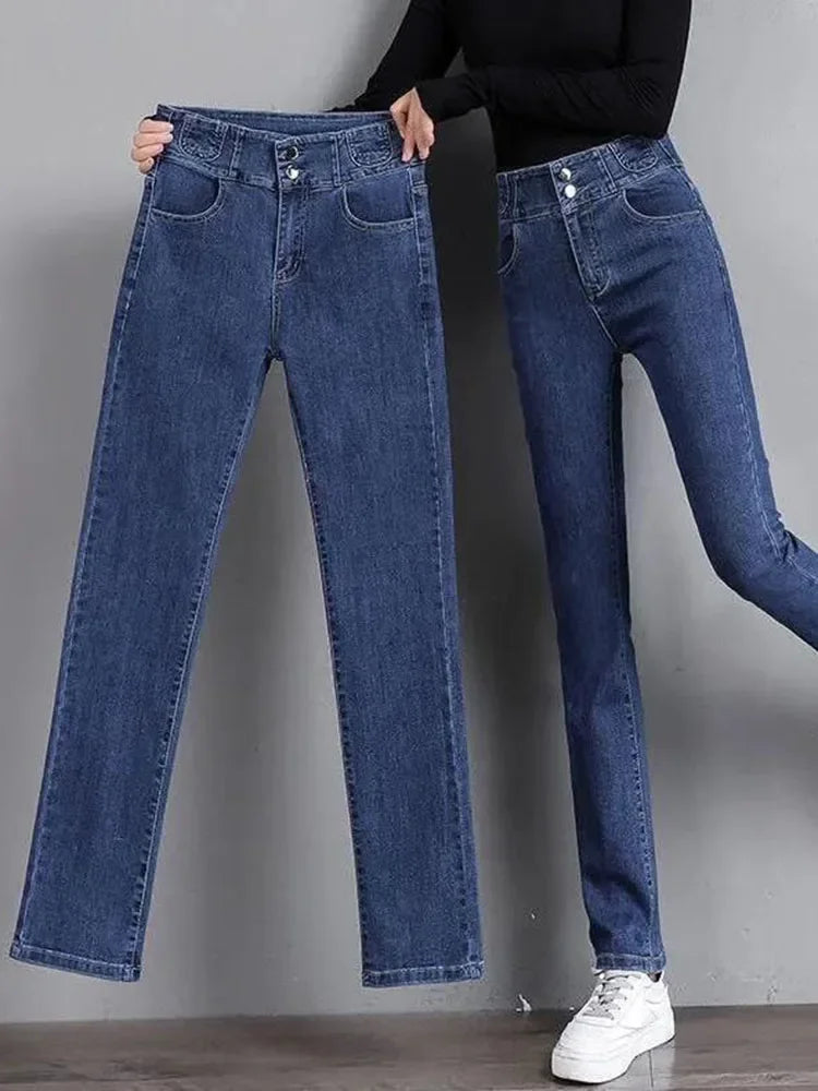 Spring Fall High Waist Straight Jeans Women New Vintage Slim Denim Pants Korean Fashion Streetwear Kot Pantolon Casual Vaqueros