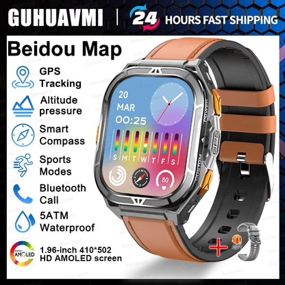 New GUHUAVMI TANK X5 SmartWatch MIL-STD-810H Rugged IP69K 5ATM L1+L5 GPS 1.96" AMOLED Compass OutdoorSport Watch for Android iOS
