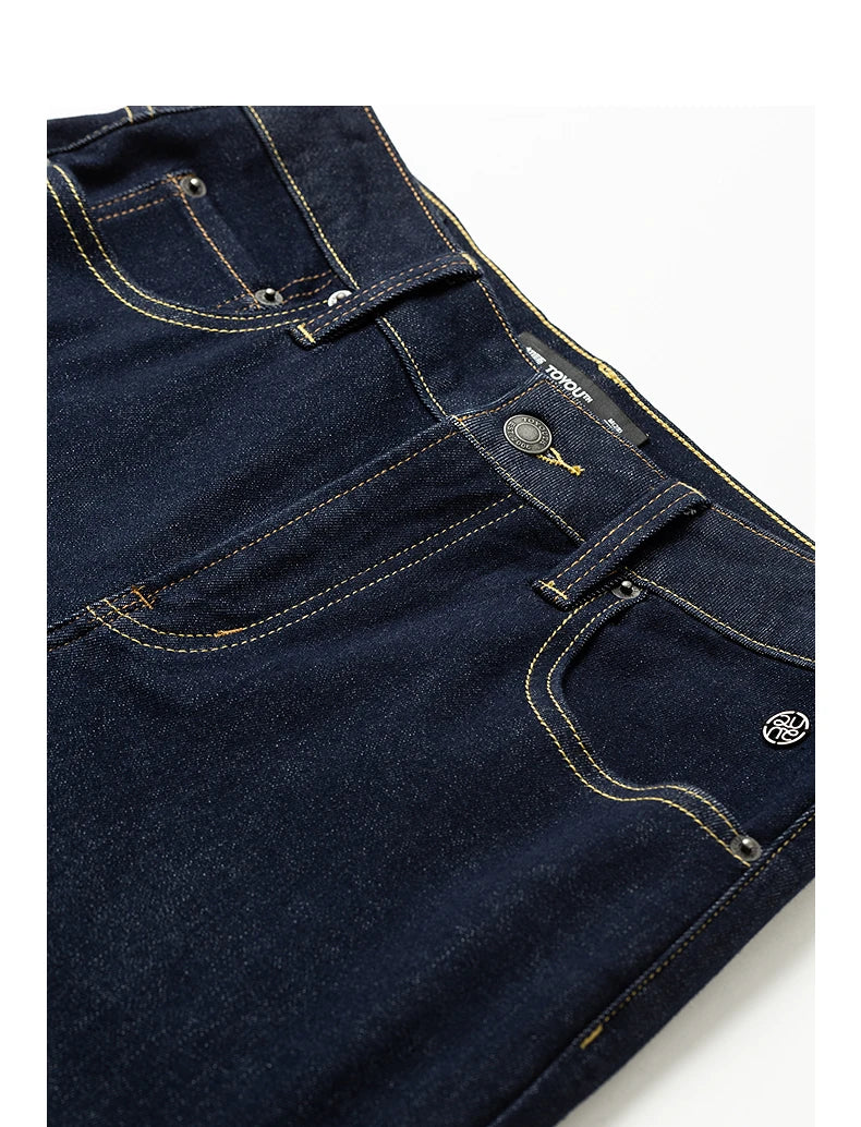 TOYOUTH Women Jeans 2025 Winter New Wool-Blend Elastic Retro Original Color Mid-Low Waist Wide-Leg Trousers