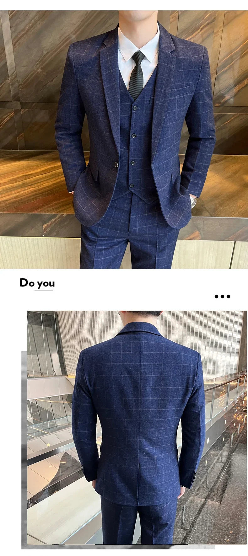 Suits  (blazer+ Vest + Pants) Men Fashion Business Casual Hosts Slim-fit Gentleman Wedding Work  Mens Suits 3 Piece M-5XL