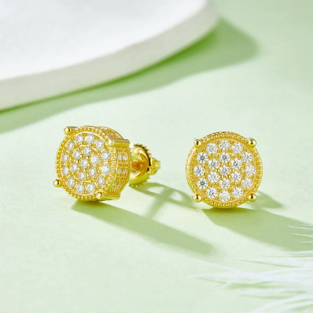 M-JAJA Full Moissanite Stud Earrings for Women/Men Gold Plated S925 Silver Diamond Earrings Fine Jewelry Hip-hop Fine Jewelry