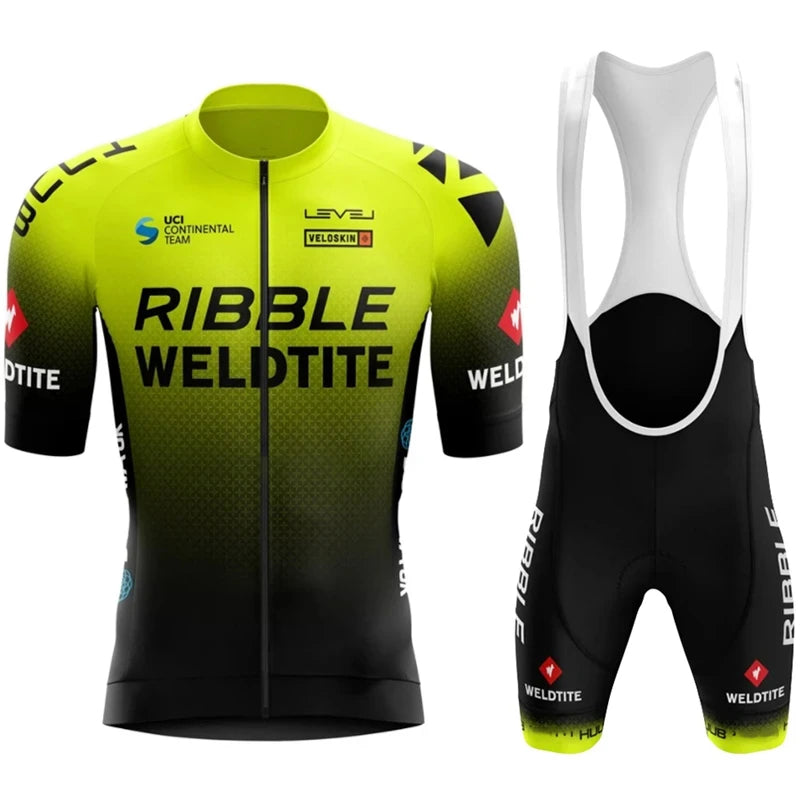 Ribble Weldtite Pro Team Cycling Jersey Set Summer Breathable Bicycle Men&