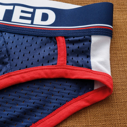 Mens low waist breathable ice mesh hole comfortable fashion briefs men