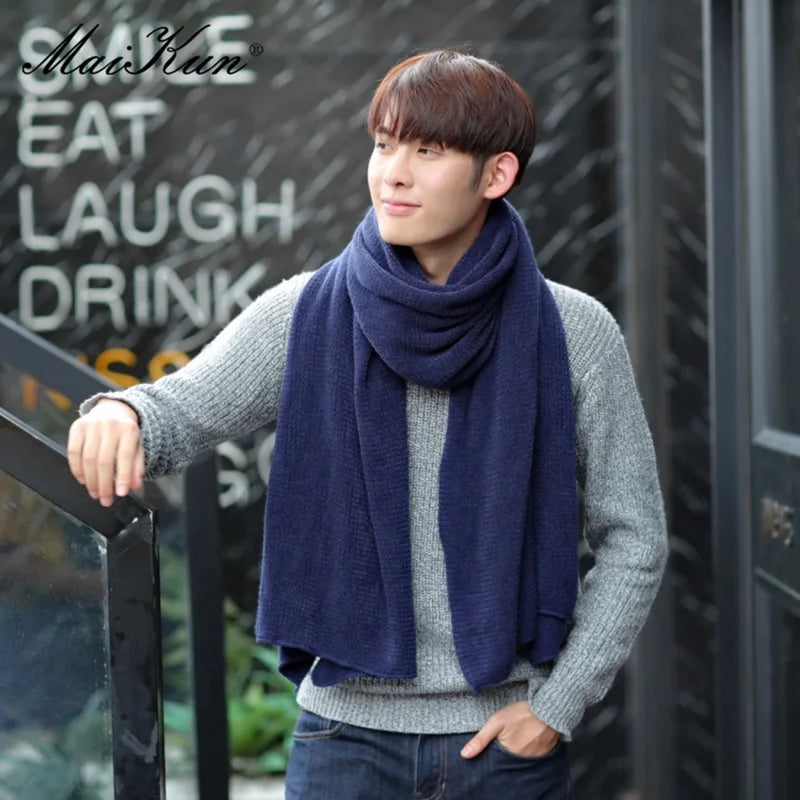 Maikun Thick Knitted Scarf For Men Fashion Winter Increase Simple Solid Color Scarf Men&