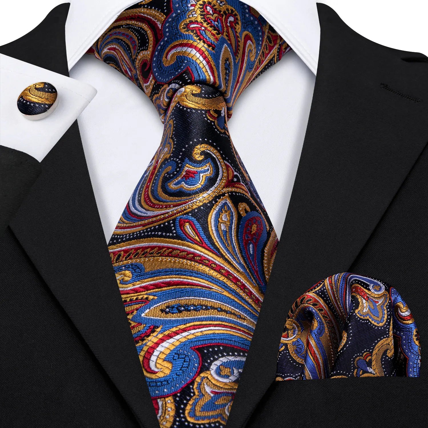 Barry.Wang Colorful Men Tie Handkerchief Cufflinks Set Novelty Floral Necktie for Male Designer Wedding Business Party Gift