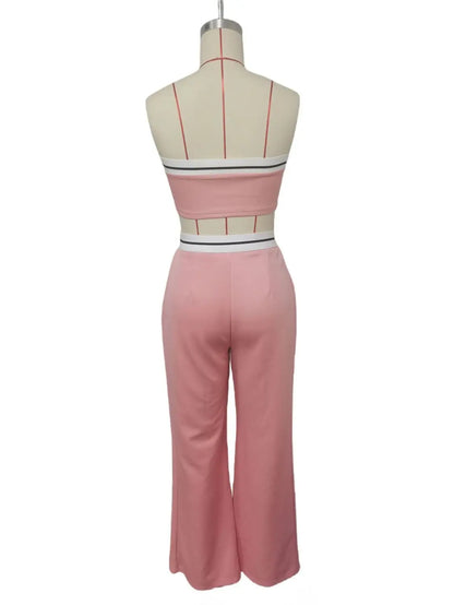 Hot Girls Wear Sports Vests Tube Tops Contrasting Colors High-waisted Wide-leg Trousers and Casual Two-piece Suits