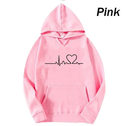 Women Casual Hoodies Heartbeat Print Men&