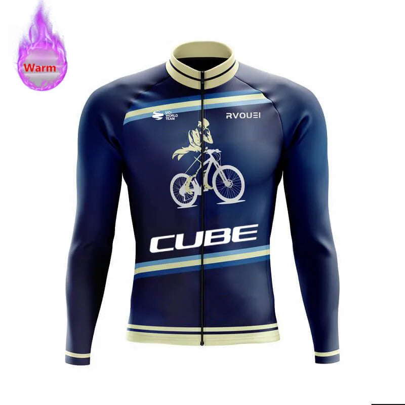 Winter Thermal Fleece Cycling Jersey Sports Bike Rvouei Cube Pro Team Mountian Bicycle Clothing Ropa Ciclismo Invierno Hombre