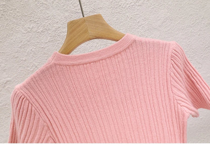 2026 Summer T shirts for Women Casual Female Korean Knit Streetwear Tees Basic Solid Young Cool Tops