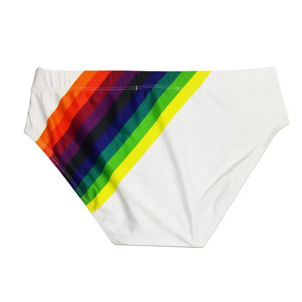 Sexy Rainbow Stripes Swimsuit Men Swimwear Swim Briefs Bikini Trunks Shorts Underwear Male Beach Surf Bath Suit Wear Panties