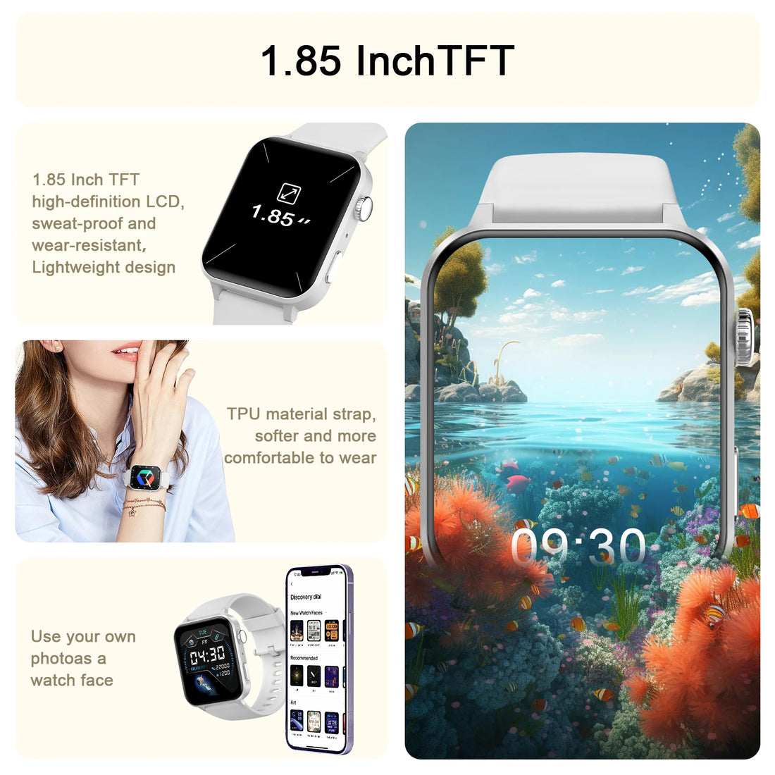 Baolubao Fitness Tracker (Bluetooth Answer/Make Calls),Smart watch for Men Women,1.85&