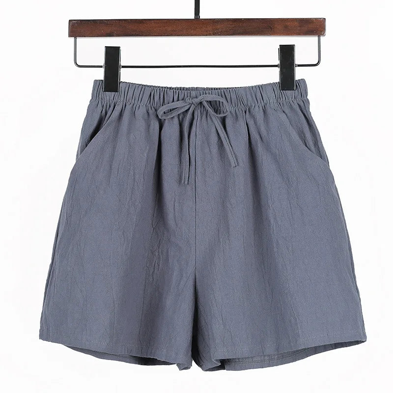 Women Summer Cotton Shorts Casual Solid Pockets Basic Shorts Elastic Waist loose shorts Soft Cool female Outwear Shorts