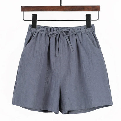 Women Summer Cotton Shorts Casual Solid Pockets Basic Shorts Elastic Waist loose shorts Soft Cool female Outwear Shorts