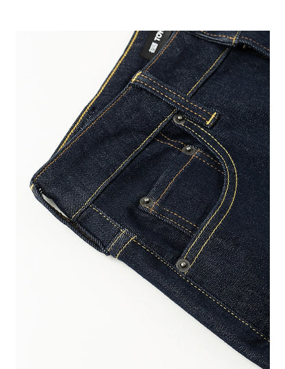 TOYOUTH Women Jeans 2025 Winter New Wool-Blend Elastic Retro Original Color Mid-Low Waist Wide-Leg Trousers