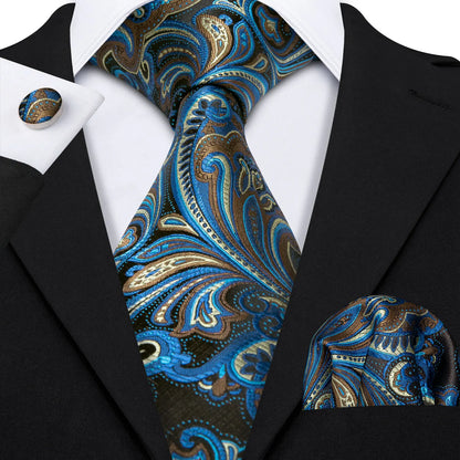 Barry.Wang Colorful Men Tie Handkerchief Cufflinks Set Novelty Floral Necktie for Male Designer Wedding Business Party Gift