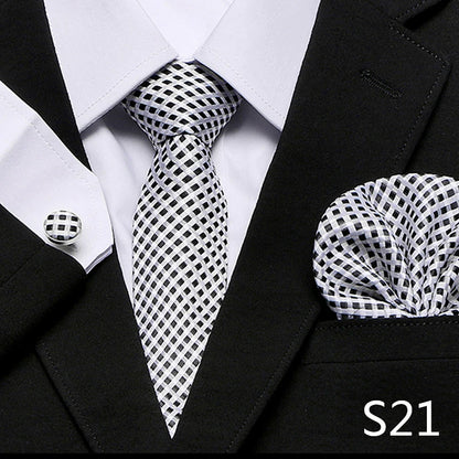 Men`s Tie Red Plaid print Jacquard Woven Tie Hanky Cufflinks Sets For Formal Wedding Business Party Free Postage