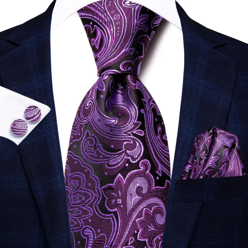 Hi-Tie Designer Burgundy Paisley 63inch Silk Mens Tie Extra Long Ties for Men Woven Classic 160cm Mens Necktie Pocket Square Set