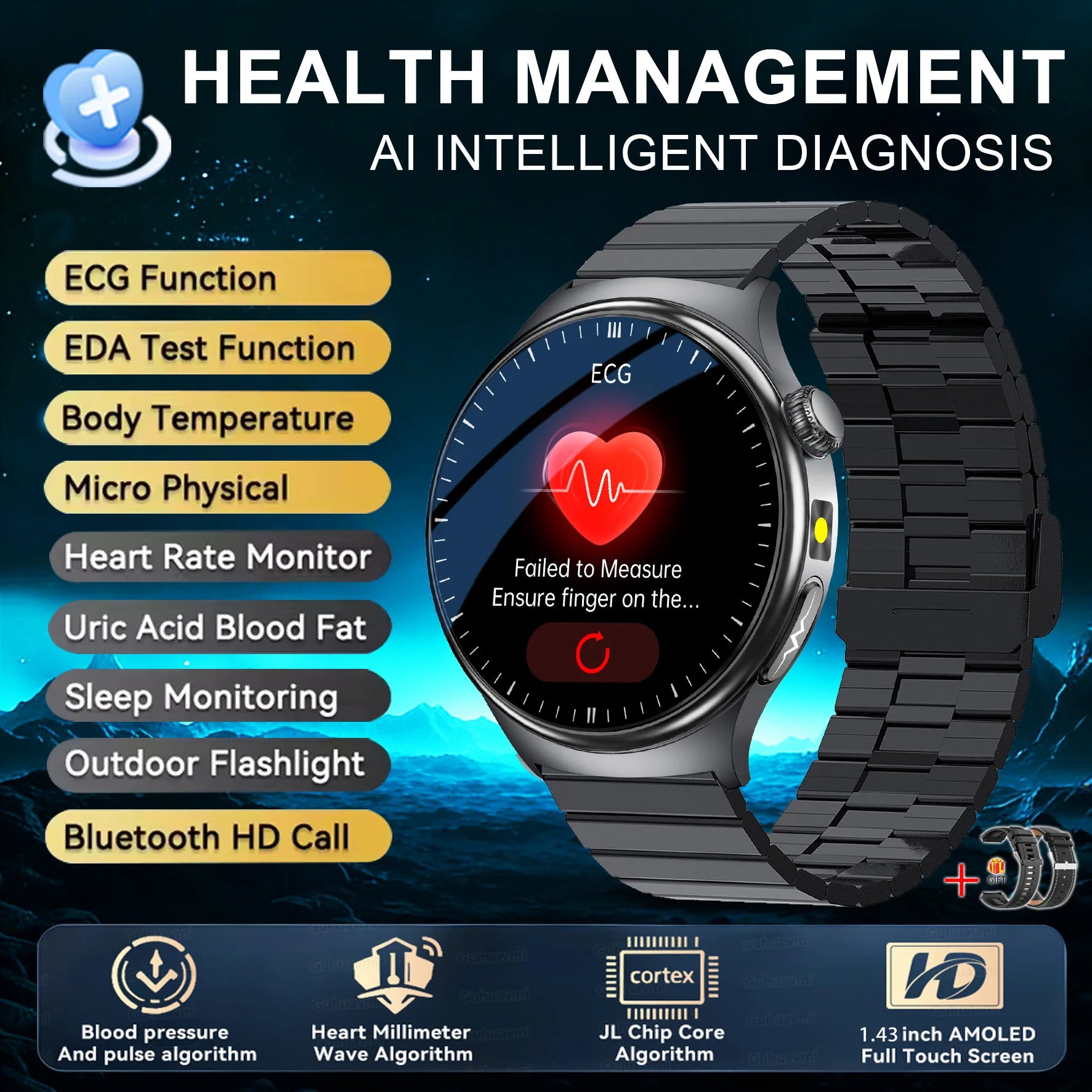 2026 New Accurate Diagnosis Smart Watch Body Fat ECG Blood oxygen BP Health Sport HD AMOLED Screen call Smart watch Men women