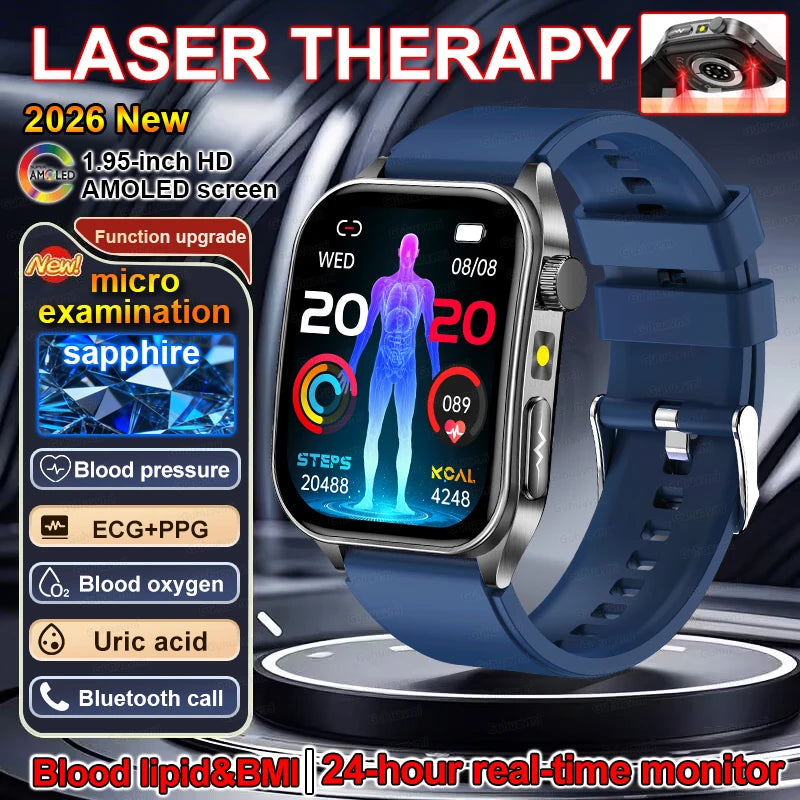 2026 New Smart Watch laser therapy health conditioning Blood oxygen Pressure Uric Acid Blood lipid ECG Smartwatch for Man Women