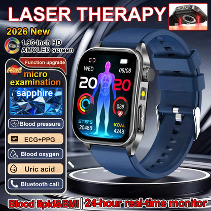 2026 New Smart Watch laser therapy health conditioning Blood oxygen Pressure Uric Acid Blood lipid ECG Smartwatch for Man Women