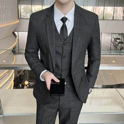 Suits  (blazer+ Vest + Pants) Men Fashion Business Casual Hosts Slim-fit Gentleman Wedding Work  Mens Suits 3 Piece M-5XL