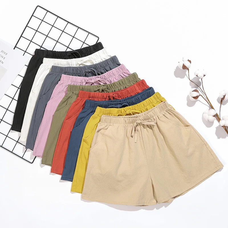 Women Summer Cotton Shorts Casual Solid Pockets Basic Shorts Elastic Waist loose shorts Soft Cool female Outwear Shorts