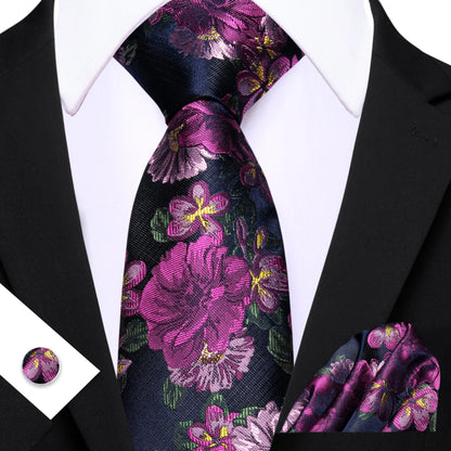Barry.Wang Jacquard Watermelon &amp; Peach Pink Men Tie With Pocket Square Cufflinks Set Exquisiet Necktie For Male Wedding Business