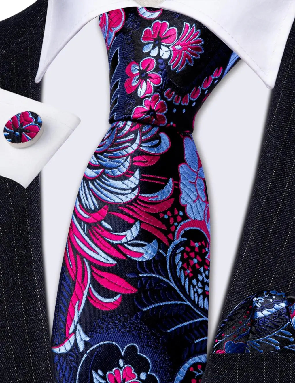 Blue Red Black Mens Silk Tie With Pocket Square Cufflinks Set Novelty Paisley Necktie For Male Formal Casual Party Barry.Wang