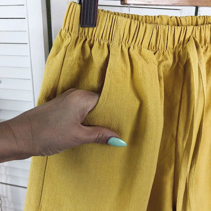 Women Summer Cotton Shorts Casual Solid Pockets Basic Shorts Elastic Waist loose shorts Soft Cool female Outwear Shorts