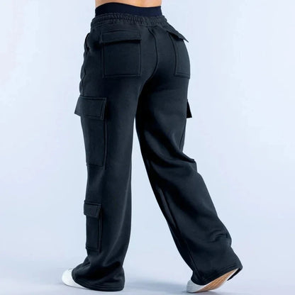 Women Fashion Low Waist Belted Straight Leg Wide Leg Trousers Solid Color Casual Joggers Multiple Pockets American Work Pants