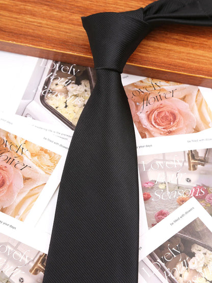 Brand Classic Black Red Solid Stripes 8 cm Polyester Tie For Men Suit Accessories Wedding Gravatas Fit Workplace Birthday Gift