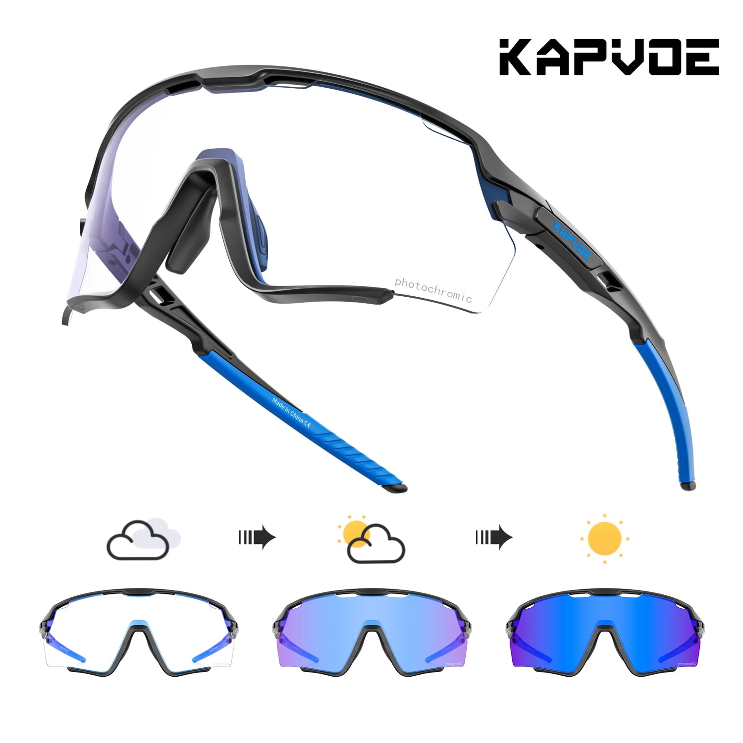 Kapvoe Cycling Glasses Photochromic Cycling Sunglasses UV400 MTB Sports Eyewear Outdoor Bicycle Goggles Bike Cycling Equipment