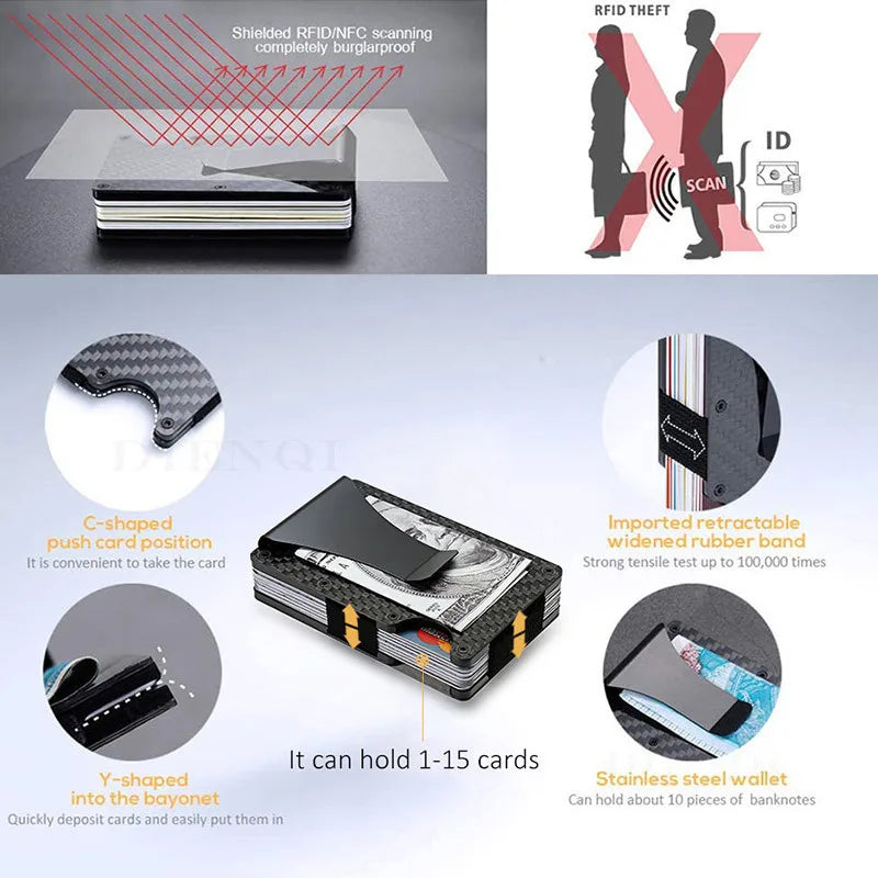 Minimalist Slim RFID Blocking Wallet For Men - Light Weight, Durable &amp; Compact- Aluminum Wallet With Money Clip (Black）