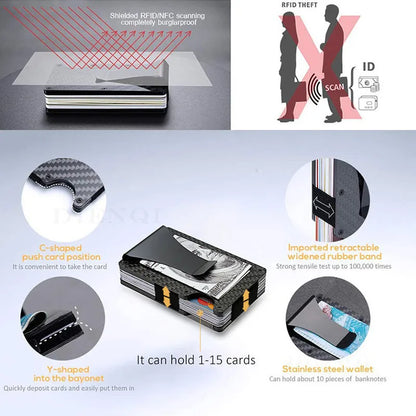 Minimalist Slim RFID Blocking Wallet For Men - Light Weight, Durable &amp; Compact- Aluminum Wallet With Money Clip (Black）