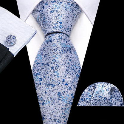 Barry.Wang Colorful Men Tie Handkerchief Cufflinks Set Novelty Floral Necktie for Male Designer Wedding Business Party Gift