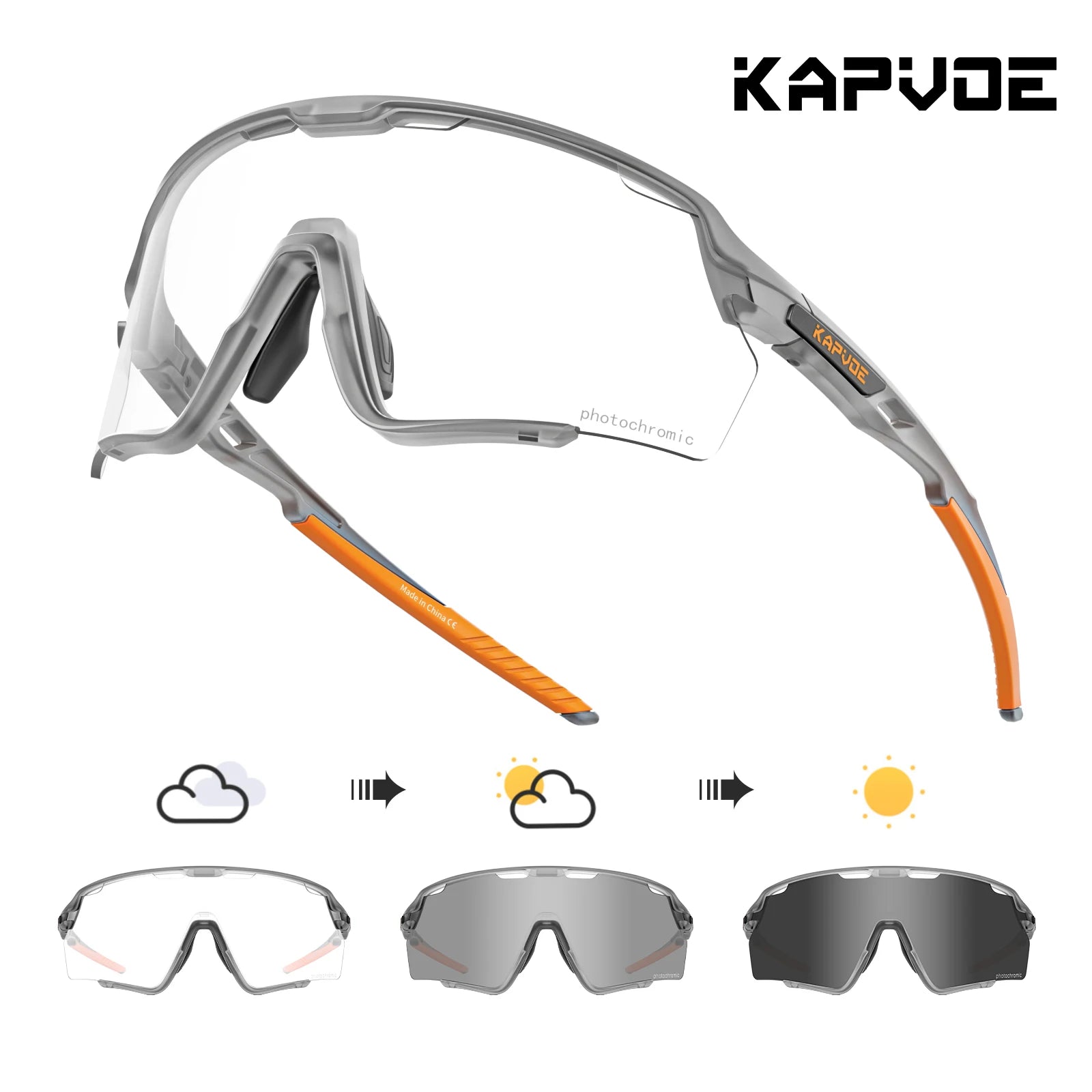 Kapvoe Cycling Glasses Photochromic Cycling Sunglasses UV400 MTB Sports Eyewear Outdoor Bicycle Goggles Bike Cycling Equipment