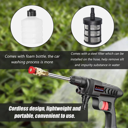 Rechargeable Washing Wireless High Pressure Washer Self Priming Sustain 300W Car Wash Water Gun With Li-ion Battery