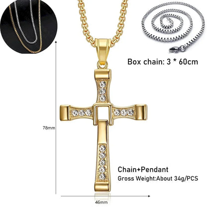 7.8*4.5cm Big Size Alloy Solid Cross Pendant Necklace 60cm Length Stainless Steel Chain Men Women Neck Jewelry Drop Shipping